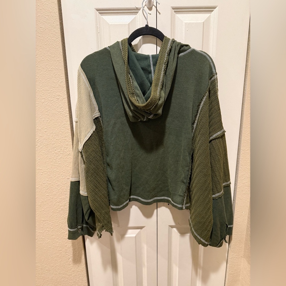 POL Raw Edge Full zip Hooded Sweatshirt Bohemian Oversized Chic , size M - Picture 5 of 12